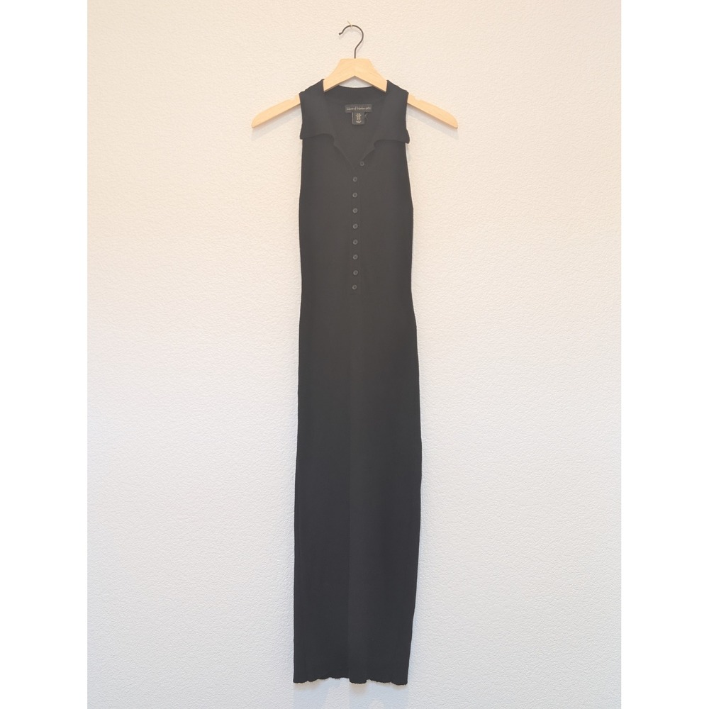 House of Harlow 1960 Black Ribbed Knit Sleeveless Button Front Maxi Dress M